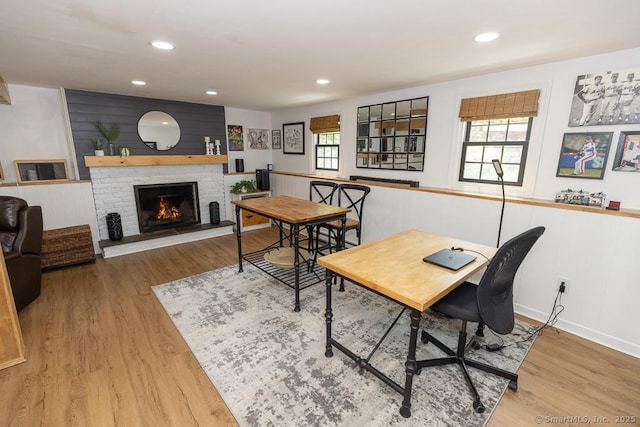 10 Laurel Grove Dr, Haddam, CT 06441 - office space featuring a brick fireplace, light wood-style flooring, and recessed lighting