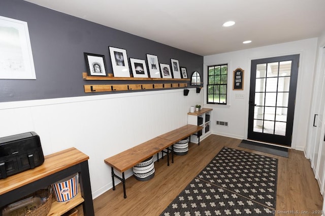 10 Laurel Grove Dr, Haddam, CT 06441 - entryway featuring wood finished floors, a wainscoted wall, and recessed lighting