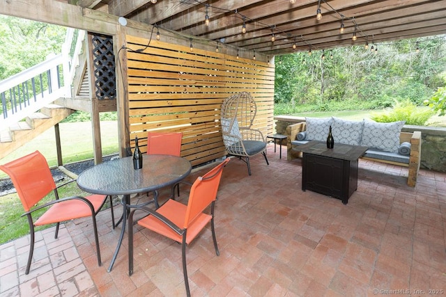 10 Laurel Grove Dr, Haddam, CT 06441 - view of patio featuring an outdoor living space, stairway, and outdoor dining space