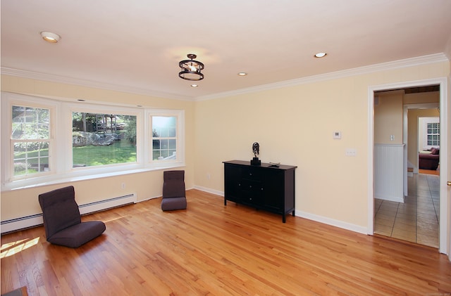 37 Lamplighter Ln, Fairfield, CT 06825 - unfurnished room featuring a baseboard heating unit, ornamental molding, and light wood-style flooring