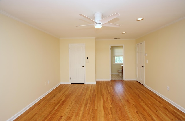 37 Lamplighter Ln, Fairfield, CT 06825 - spare room featuring ornamental molding, light wood-style flooring, ceiling fan, and recessed lighting