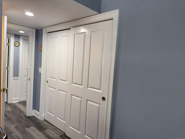 3250 Fairfield Ave Apt 100, Bridgeport, CT 06605 - hallway with dark wood-style floors and recessed lighting