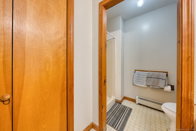 295 Hunting Lodge Rd, Mansfield, CT 06268 - bathroom featuring baseboard heating, a stall shower, and tile patterned floors