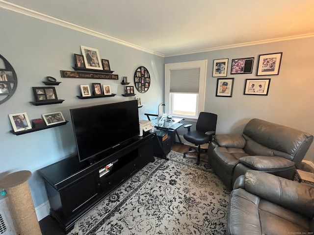 50 Wheeler Ter, Stratford, CT 06614 - living area with ornamental molding, wood finished floors, and a desk