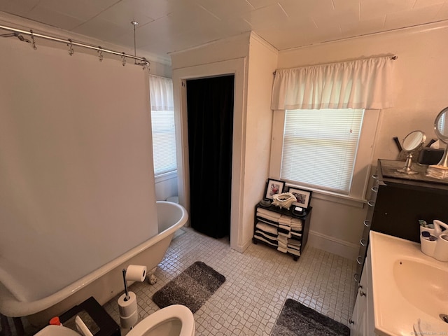 50 Wheeler Ter, Stratford, CT 06614 - bathroom featuring a freestanding tub, vanity, and curtained shower