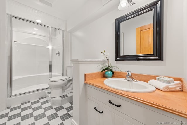 52 Aunt Park Ln, Newtown, CT 06470 - bathroom featuring vanity, a shower stall, and tile patterned flooring