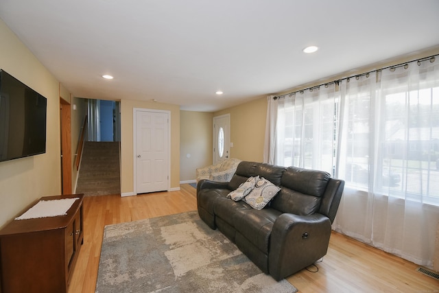 6 Bel Aire Dr, Plainville, CT 06062 - living area with light wood finished floors, recessed lighting, and stairs
