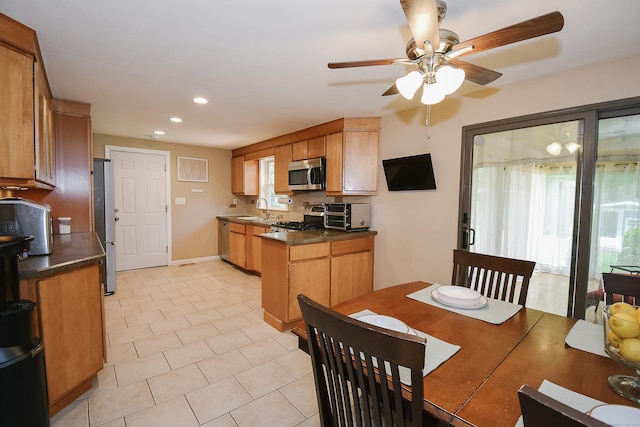 6 Bel Aire Dr, Plainville, CT 06062 - dining area with a ceiling fan, recessed lighting, and light tile patterned floors