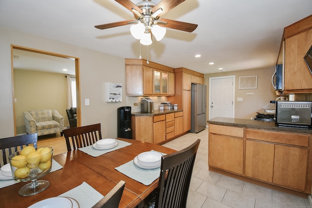 6 Bel Aire Dr, Plainville, CT 06062 - dining area with ceiling fan, recessed lighting, and light tile patterned floors