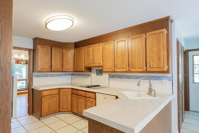 54 Timber Ln, Avon, CT 06001 - kitchen featuring white dishwasher, healthy amount of natural light, black electric cooktop, a peninsula, and a textured ceiling