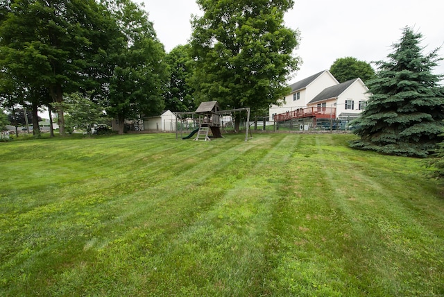 6 Fawn Meadow Dr, Naugatuck, CT 06770 - view of green lawn with a playground and a storage unit