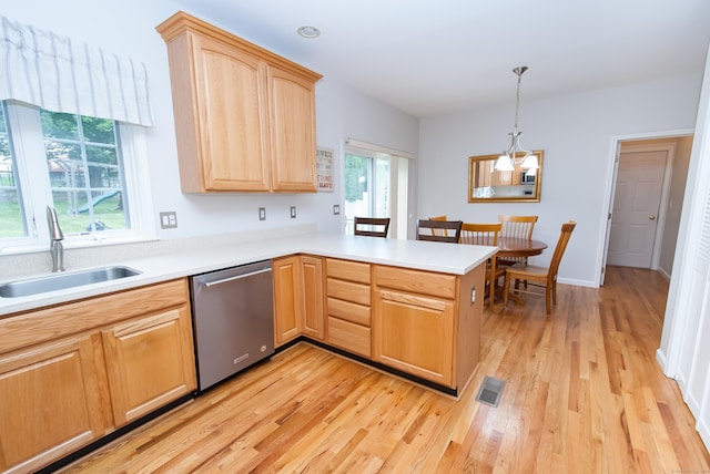 6 Fawn Meadow Dr, Naugatuck, CT 06770 - kitchen with stainless steel dishwasher, light brown cabinets, plenty of natural light, and light wood-style flooring