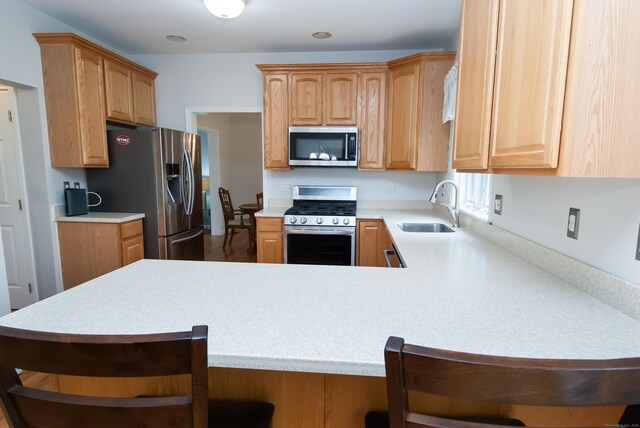 6 Fawn Meadow Dr, Naugatuck, CT 06770 - kitchen with appliances with stainless steel finishes, open shelves, light countertops, and a peninsula