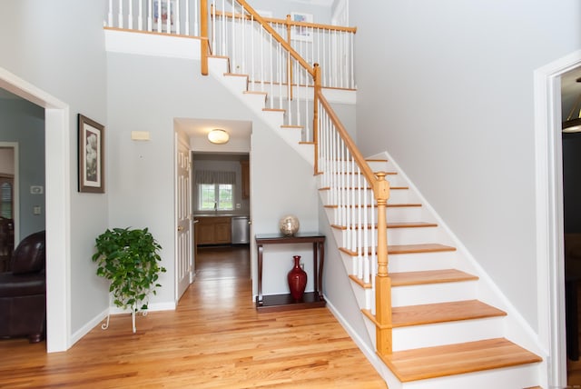 6 Fawn Meadow Dr, Naugatuck, CT 06770 - stairs with wood finished floors and a high ceiling