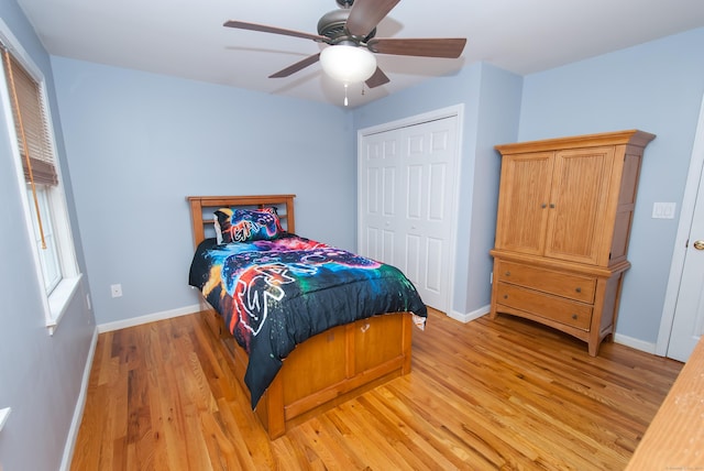 6 Fawn Meadow Dr, Naugatuck, CT 06770 - bedroom featuring light wood-type flooring, a closet, and ceiling fan