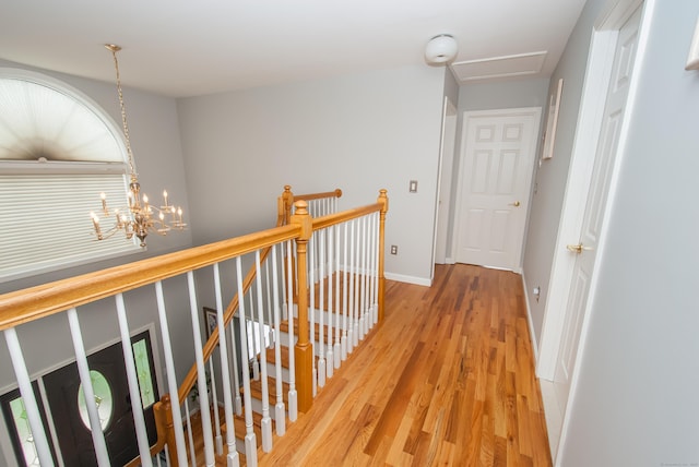 6 Fawn Meadow Dr, Naugatuck, CT 06770 - hall featuring an upstairs landing, light wood-type flooring, and a chandelier