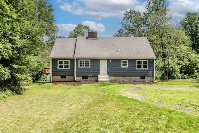 22 Lonetown Rd, Redding, CT 06896 - view of front of house featuring a chimney, a front lawn, entry steps, and a shingled roof