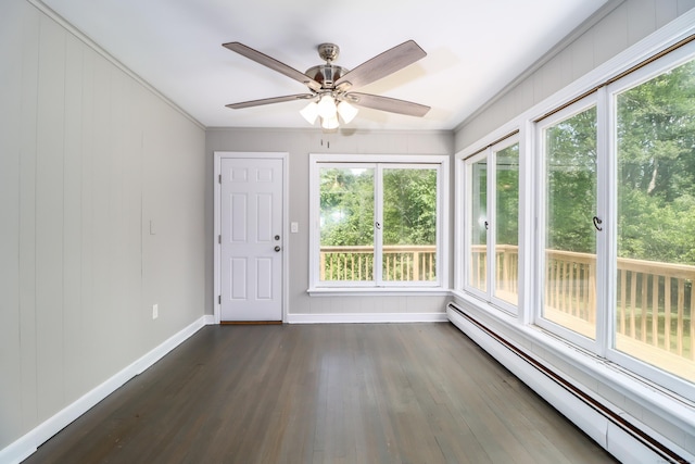 22 Lonetown Rd, Redding, CT 06896 - unfurnished sunroom featuring a baseboard heating unit, wood finished floors, and ornamental molding
