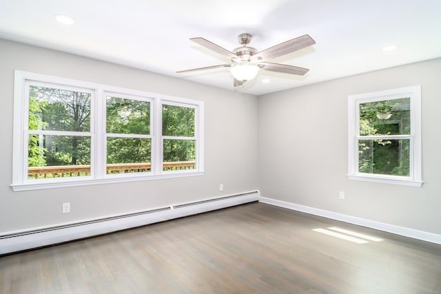 22 Lonetown Rd, Redding, CT 06896 - unfurnished room featuring a baseboard heating unit, healthy amount of natural light, recessed lighting, and dark wood-style floors