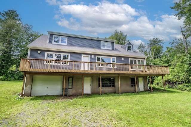 22 Lonetown Rd, Redding, CT 06896 - view of front of home featuring a garage, a wooden deck, and a front lawn