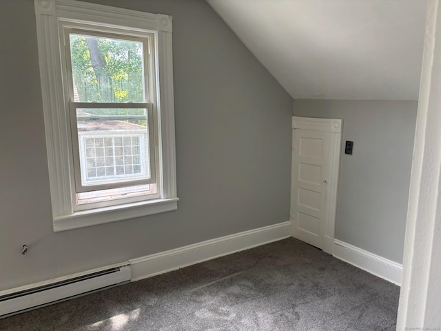 97 Capen St, Windsor, CT 06095 - additional living space featuring baseboard heating, vaulted ceiling, and dark carpet