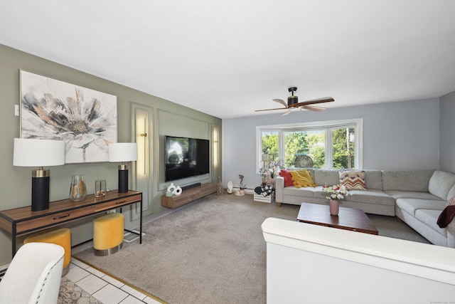 69 Sills Dr, Watertown, CT 06779 - living area featuring a ceiling fan and carpet flooring
