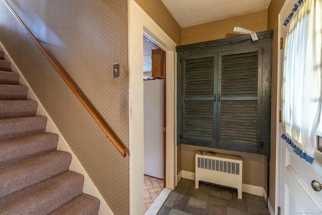 47 Ridge Rd, Middletown, CT 06457 - staircase with radiator and wallpapered walls