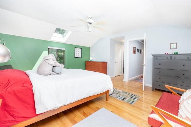 4 Coppergate Rd, East Granby, CT 06026 - bedroom with a skylight, lofted ceiling, wood finished floors, and a ceiling fan