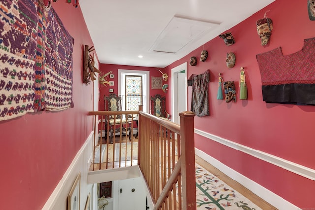51 Moodus Leesville Rd, East Haddam, CT 06469 - hall with an upstairs landing, attic access, and wood finished floors