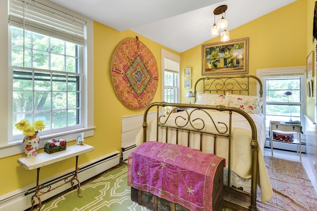 51 Moodus Leesville Rd, East Haddam, CT 06469 - bedroom featuring a baseboard radiator, lofted ceiling, and wood finished floors