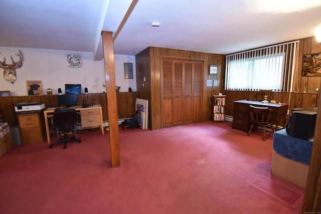 81 Birchwood Dr, Torrington, CT 06790 - carpeted home office featuring electric panel and wood walls
