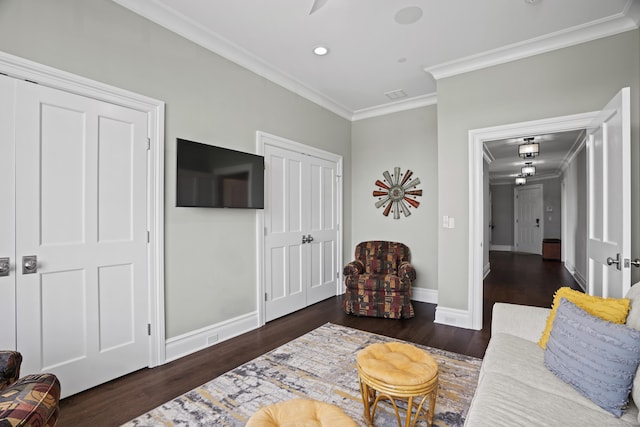 66 High St Unit 31, Guilford, CT 06437 - living area with ornamental molding, wood finished floors, and recessed lighting