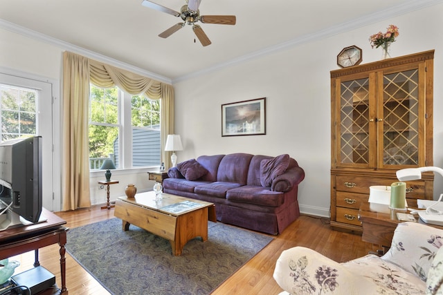 12 Sampson Ter Unit 12, Danbury, CT 06810 - living room featuring crown molding, ceiling fan, and wood finished floors