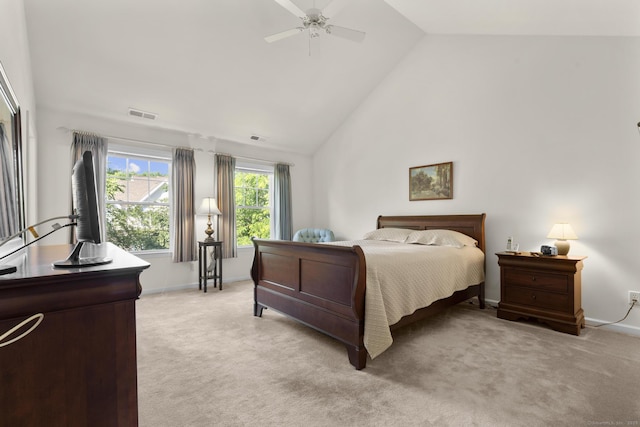 12 Sampson Ter Unit 12, Danbury, CT 06810 - bedroom featuring light carpet, high vaulted ceiling, and ceiling fan