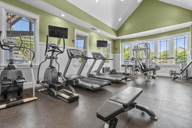 12 Sampson Ter Unit 12, Danbury, CT 06810 - gym featuring wainscoting, recessed lighting, and high vaulted ceiling