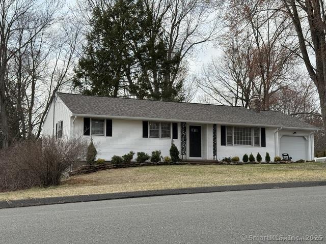 90 Diane Dr, South Windsor, CT 06074 - single story home featuring a garage, a chimney, and a front yard