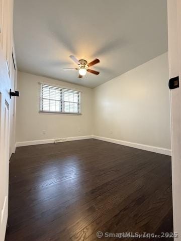 90 Diane Dr, South Windsor, CT 06074 - empty room featuring ceiling fan and dark wood-style floors