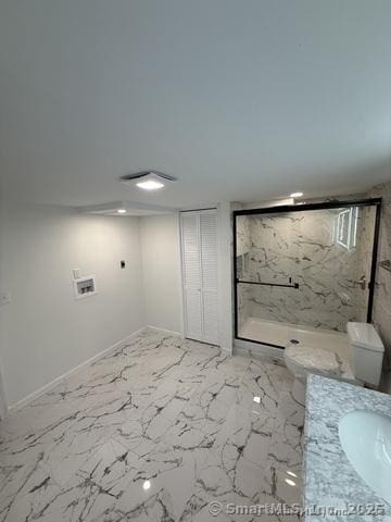 90 Diane Dr, South Windsor, CT 06074 - full bath with vanity and marble finish flooring
