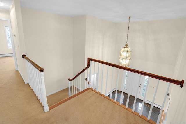 67 Transylvania Rd, Roxbury, CT 06783 - stairway featuring carpet floors and a baseboard heating unit