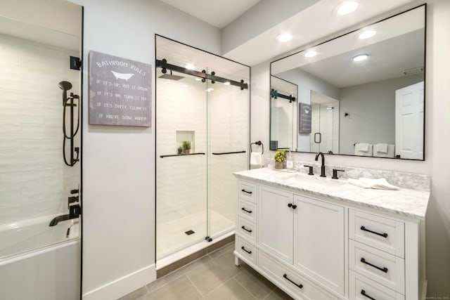 12 Boulevard Dr Unit 27-157, Danbury, CT 06810 - bathroom featuring vanity, tile patterned floors, combined bath / shower with glass door, and recessed lighting