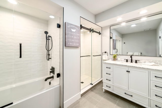 12 Boulevard Dr Unit 27-157, Danbury, CT 06810 - bathroom featuring vanity, tile patterned floors, enclosed tub / shower combo, and recessed lighting