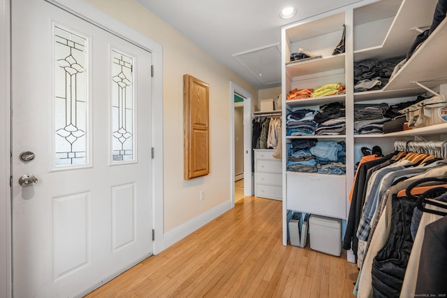 117 Woodfield Rd, Bristol, CT 06010 - walk in closet featuring attic access and light wood-style floors