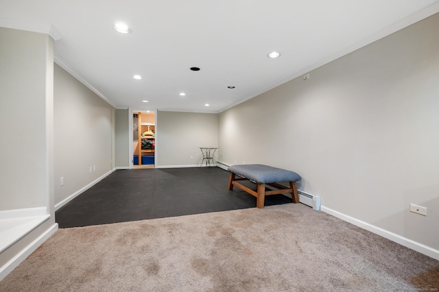 117 Woodfield Rd, Bristol, CT 06010 - unfurnished room with ornamental molding, recessed lighting, dark carpet, and baseboard heating
