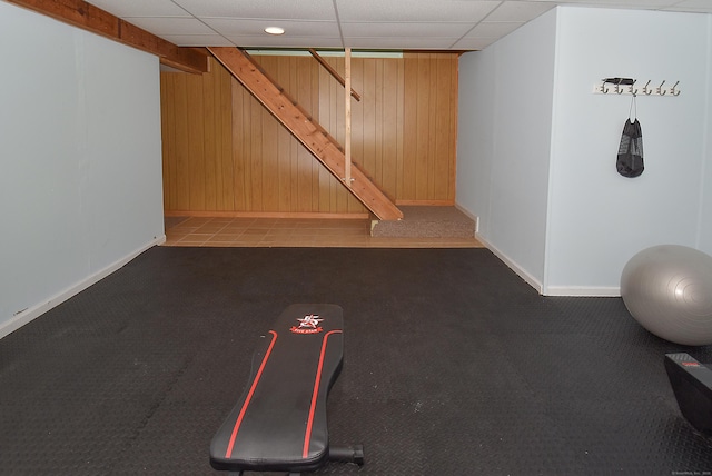 11 Thistle Way Apt D, East Windsor, CT 06016 - exercise area with wooden walls, carpet, and a drop ceiling