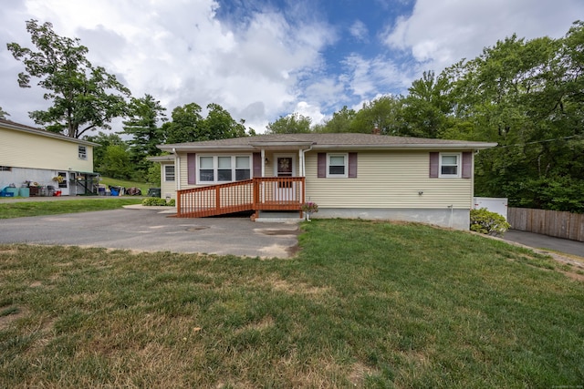 45 Summit Rd, Prospect, CT 06712 - ranch-style home with a front lawn and a wooden deck