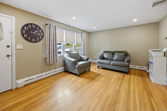 45 Summit Rd, Prospect, CT 06712 - living area featuring a baseboard radiator, light wood-style floors, and recessed lighting