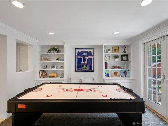 964 Red Fox Rd, Orange, CT 06477 - rec room with built in features, recessed lighting, and crown molding