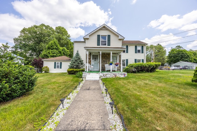 141 Peach Orchard Rd, Waterbury, CT 06706 - view of front of property featuring covered porch and a front yard
