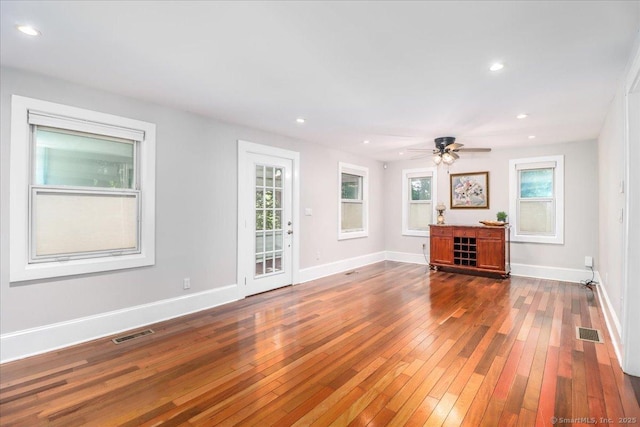 857 Marion Rd, Cheshire, CT 06410 - unfurnished living room featuring hardwood / wood-style flooring, a ceiling fan, and recessed lighting