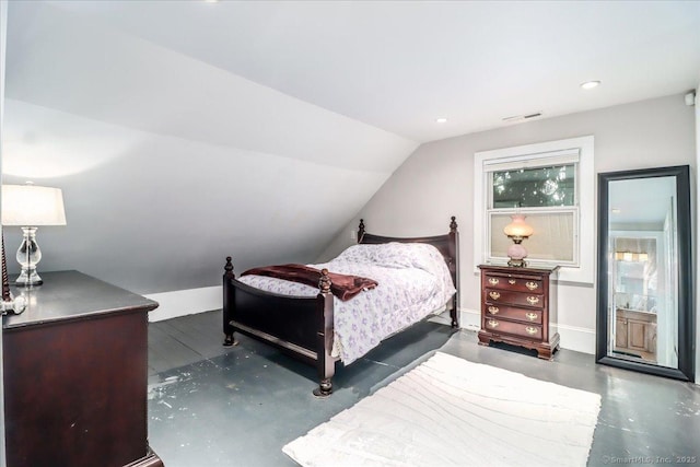 857 Marion Rd, Cheshire, CT 06410 - bedroom featuring finished concrete flooring, lofted ceiling, and recessed lighting